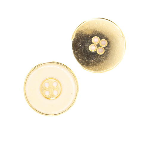 Metallknopf mit Emaille-Lack in Gold-Weiß mit 4-Loch-Befestigung in 15–23 mm