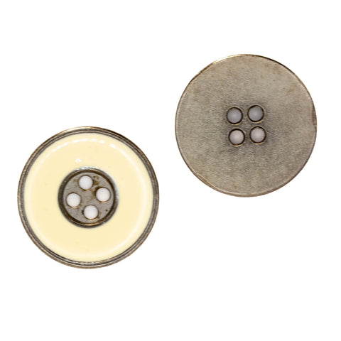Metallknopf mit Emaille-Lack in Altsilber-Silber-Beige mit 4-Loch-Befestigung in 23 mm