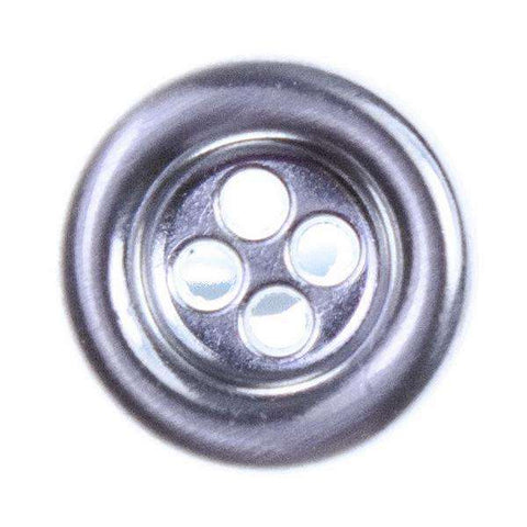 Metallknopf mit Rand in Silber mit 4-Loch-Befestigung in 15 mm