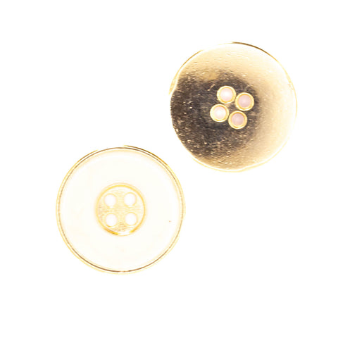 Metallknopf mit Emaille-Lack in Gold-Weiß mit 4-Loch-Befestigung in 15–20 mm