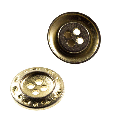 Metallknopf mit Muster Rand in Gold mit 2-Loch-Befestigung in 15–18 mm