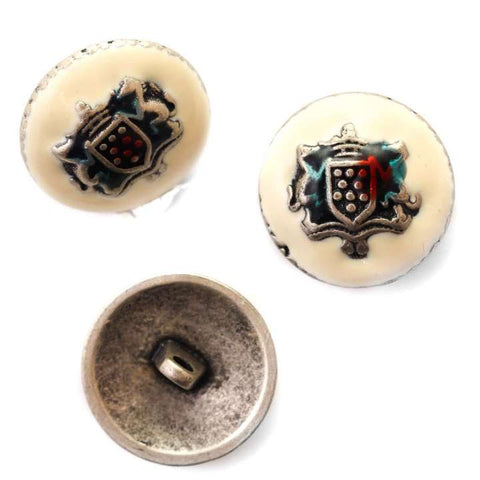 Metallknopf mit Wappenmotiv in Creme/Natur mit Öse-Befestigung in 20 mm