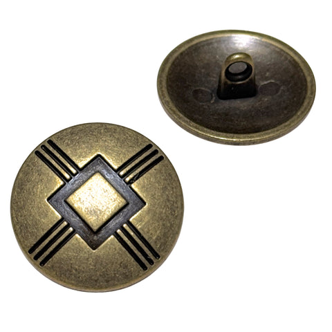 Metallknopf mit Muster in Gold mit Öse-Befestigung in 15–23 mm
