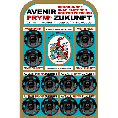 Prym Druckknöpfe 21mm schwarz rostfrei – Metall Druckknopf Set für Kleidung, Jacken und Nähprojekte