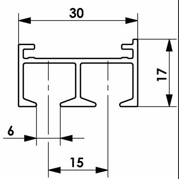 Technische Zeichnung Profilschiene mit zwei Laufrillen, Massangaben 30, 17, 15 und 6 mm