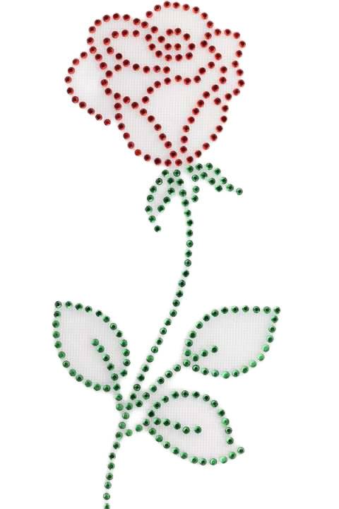 Rote Rose mit Blüte und Blättern Applikation aus Strass zum aufbügeln