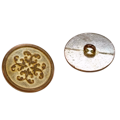 Kupfer-silberfarbener Trachten-Ösen Knopf mit floralem Ornament, erhältlich in 15 bis 23 mm für Dirndl und Trachtenmode