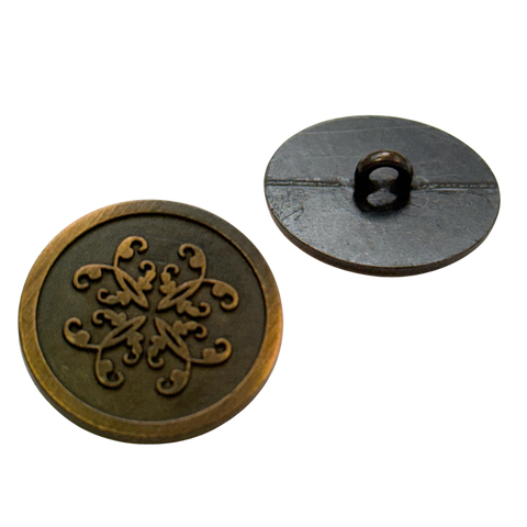 messing farbener Trachten-Ösen Knopf mit floralem Ornament, erhältlich in 15 bis 23 mm für Dirndl und Trachtenmode