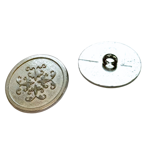 silberfarbener Trachten-Ösen Knopf mit floralem Ornament, erhältlich in 15 bis 23 mm für Dirndl und Trachtenmode