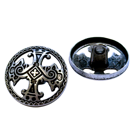 Edler Trachten Knopf mit TKreuz Ornament Alt-Silber