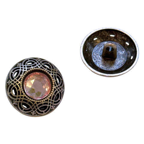 Alt-Silber Trachtenknopf mit Rosa Strassstein und Öse, dekorativer Knopf für Dirndl und Trachtenmode