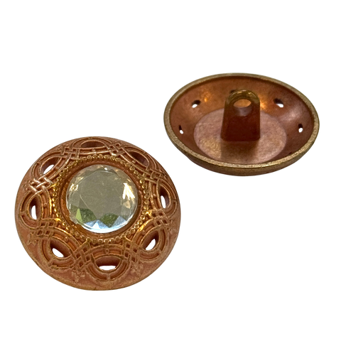 Kupferfarbener Trachtenknopf mit Crystal Strassstein und Öse, dekorativer Knopf für Dirndl und Trachtenmode