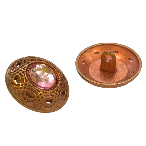 Kupfer Trachtenknopf mit Rosa Strassstein und Öse, dekorativer Knopf für Dirndl und Trachtenmode