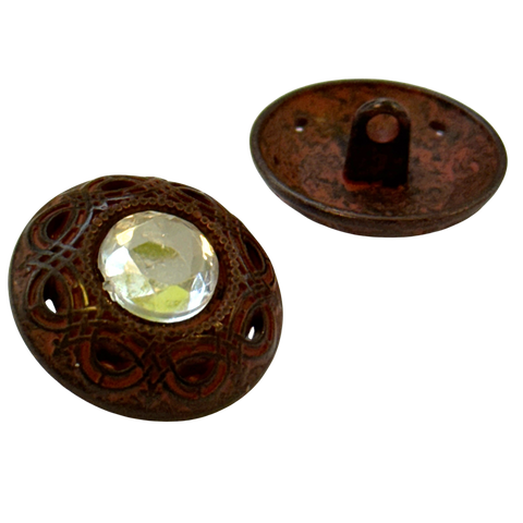 Rost Brauner Trachtenknopf mit Crystal Strassstein und Öse, dekorativer Knopf für Dirndl und Trachtenmode