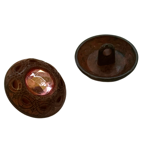 Kupfer Rost Trachtenknopf mit Rosa Strassstein und Öse, dekorativer Knopf für Dirndl und Trachtenmode