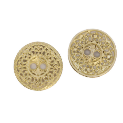Trachten Knopf 2 -Loch hell Gold mit edlem durchborchen Ornament