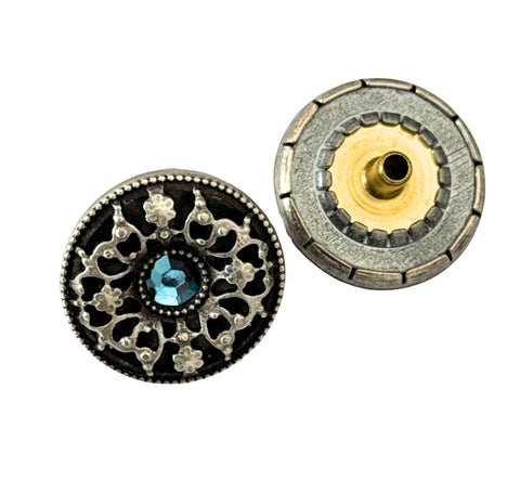 Trachten Druckknopf durchbrochenes Muster mit Strass türkis NK-54-altsilber