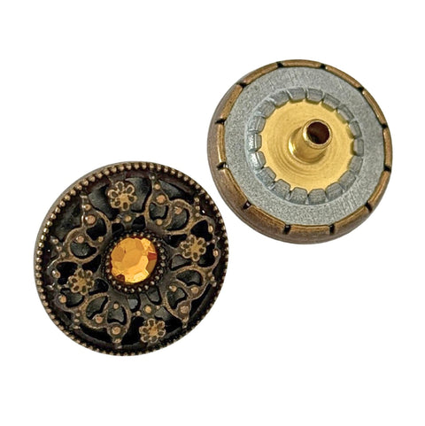 Trachten Druckknopf durchbrochenes Muster mit Strass topaz NK-54-messing