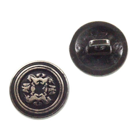 Metallknopf mit Wappenmotiv in Silber-Grau mit Öse-Befestigung in 15 mm