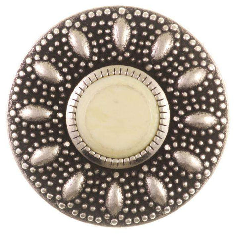 Metallknopf mit Wappenmotiv in Altsilber-Silber-Creme/Natur mit Öse-Befestigung in 20 mm