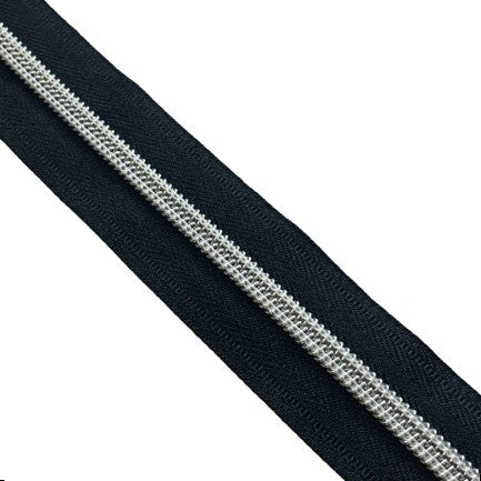 Reißverschluss Meterware schwarz Spirale Silber 7 mm