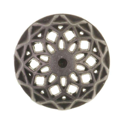Metallknopf mit filigran in Altsilber-Silber mit Öse-Befestigung in 15 mm