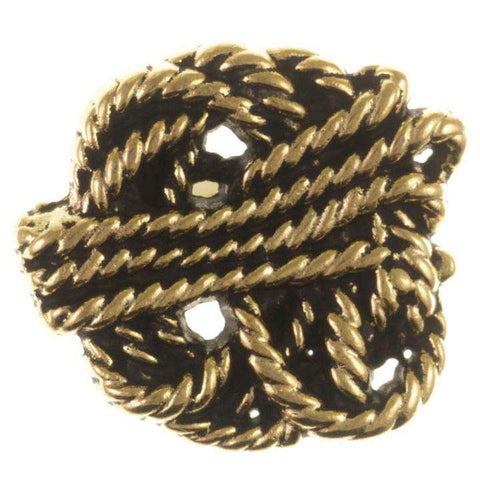 Metallknopf mit Knotenoptik flach in Gold mit Öse-Befestigung in 18 mm