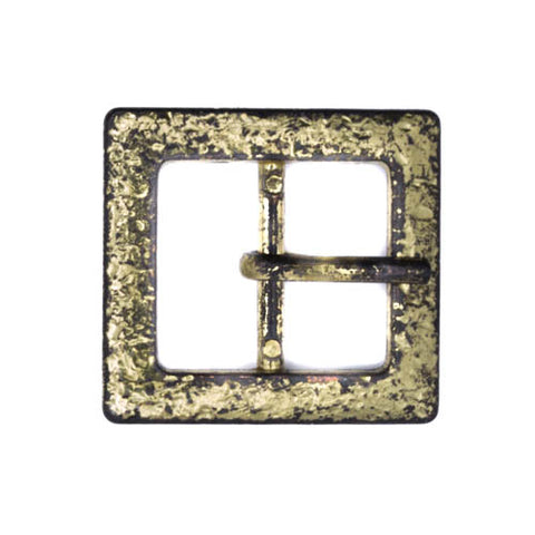 Quadratische Gürtelschnalle mit Mitteldorn, fleckige Schwarz-Gold-Optik im Hammerschlag-Look