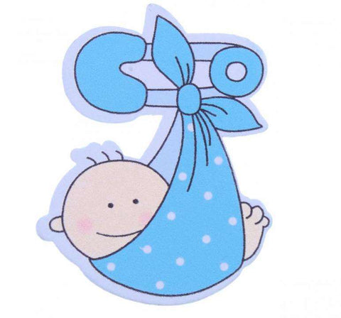 Blau Holzapplikation mit Babymotiv mit zum Annähen-Befestigung HK-SO-6-02