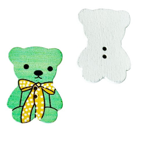 Kinderknopf mit bärmotiv in Grün aus Holz