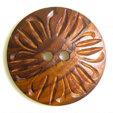 Braun Holzknopf mit Blumenmotiv mit 2-Loch-Befestigung HK-416