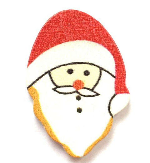 Weiß Holzknopf mit Weihnachts-Nikolausmotiv mit 2-Loch-Befestigung HK-109