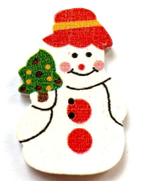 Weiß Holzknopf mit Weihnachts-Schneemannmotiv mit 2-Loch-Befestigung HK-111