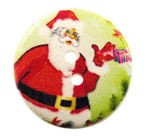 Bunt Holzknopf mit Weihnachts-Nikolausmotiv mit 2-Loch-Befestigung HK-203A