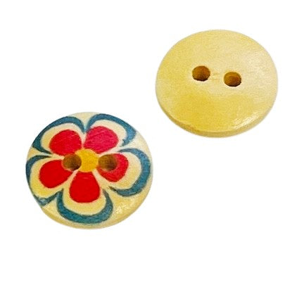 Bunt Holzknopf mit Blumenmotiv mit 2-Loch-Befestigung HK-238-15-R