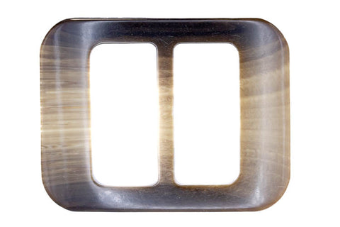Gürtelschnalle mit zwei rechteckigen Öffnungen, braun-beige marmoriert in Hornoptik, ohne Dorn