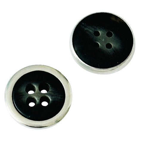 Silberfarben-Schwarz-Grau Hornimitatknopf HI-4 mit 4-Loch als Blazer- und Sakkoknopf