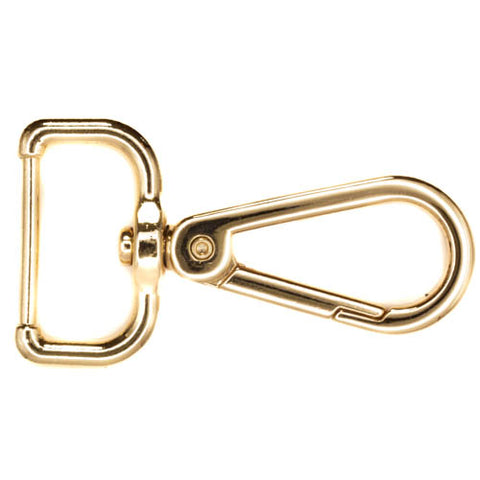 Karabiner goldfarben mit eckigem Bandschlaufen-Steg und ovalem Drehwirbel-Haken