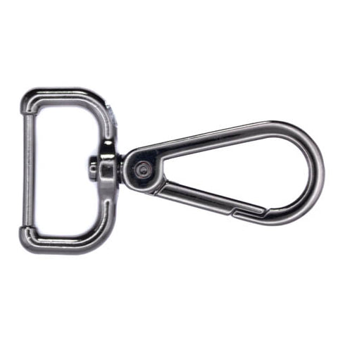 Karabiner mit D-foermigem Drehring und Sicherheitshaken, glaenzendes silberfarbenes Metall
