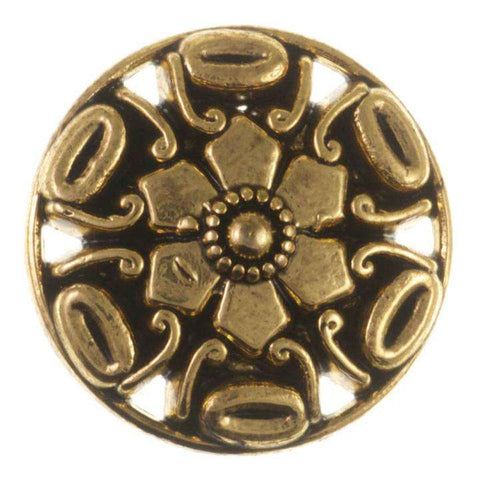 Ösenknopf mit Blütenmotiv in Altgold für Trachtenmode und Dirndl