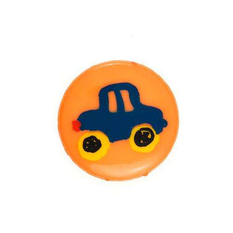 Kinderknopf mit automotiv in Orange aus Kunststoff