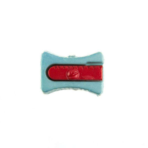 Kinderknopf mit anspitzermotiv in Blau aus Kunststoff