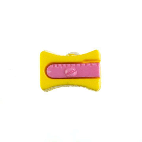 Kinderknopf mit anspitzermotiv in Gelb aus Kunststoff
