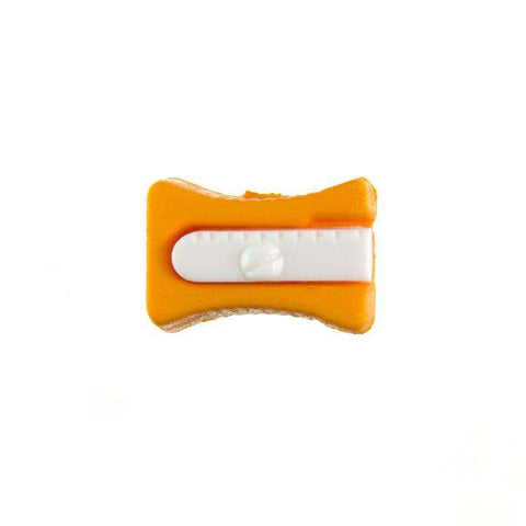 Kinderknopf mit anspitzermotiv in Orange aus Kunststoff
