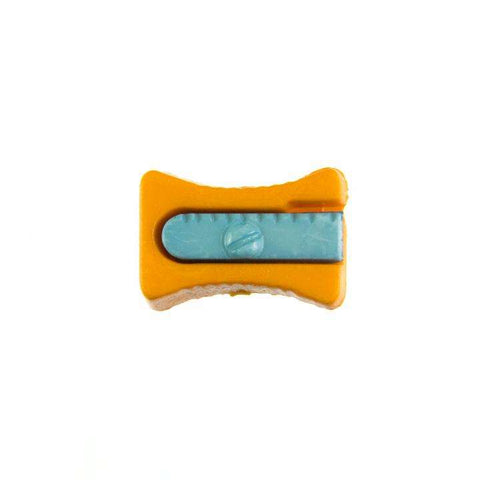 Kinderknopf mit anspitzermotiv in Orange aus Kunststoff