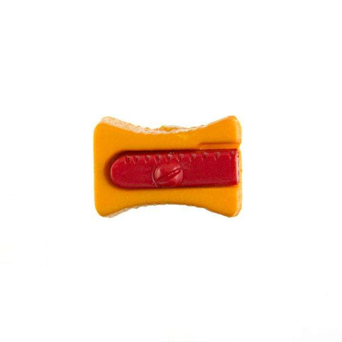 Kinderknopf mit anspitzermotiv in Orange aus Kunststoff