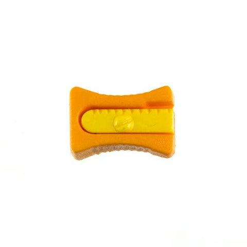 Kinderknopf mit anspitzermotiv in Orange aus Kunststoff