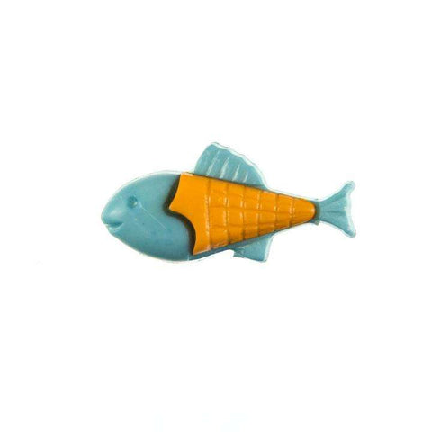 Kinderknopf mit fischmotiv in Blau aus Kunststoff