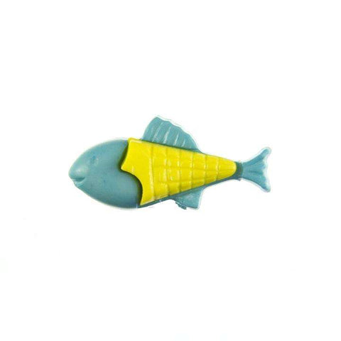 Kinderknopf mit fischmotiv in Blau aus Kunststoff