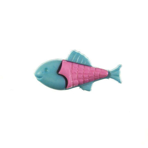 Kinderknopf mit fischmotiv in Blau aus Kunststoff